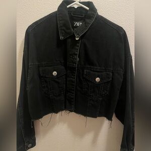 Zara Black Cropped Denim Jacket